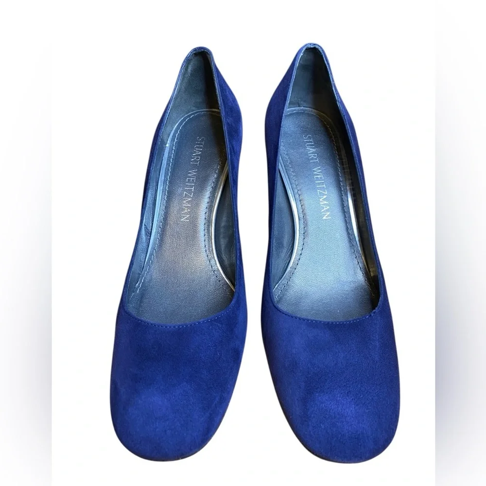 Stuart Weitzman MaryMid Navy Blue Suede Block Heel Pump Women’s Size 7.5